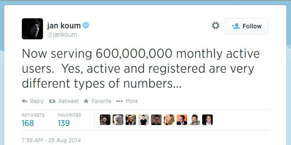 whatsapp 600 million active users