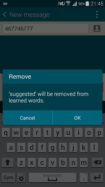 delete suggested word galaxy note 4