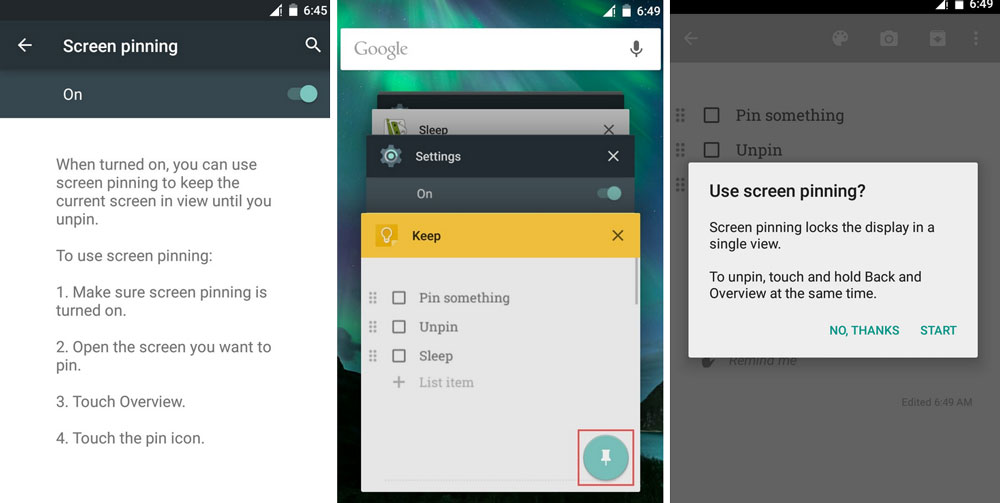 экранный контакт открепить Android 5.0 леденец