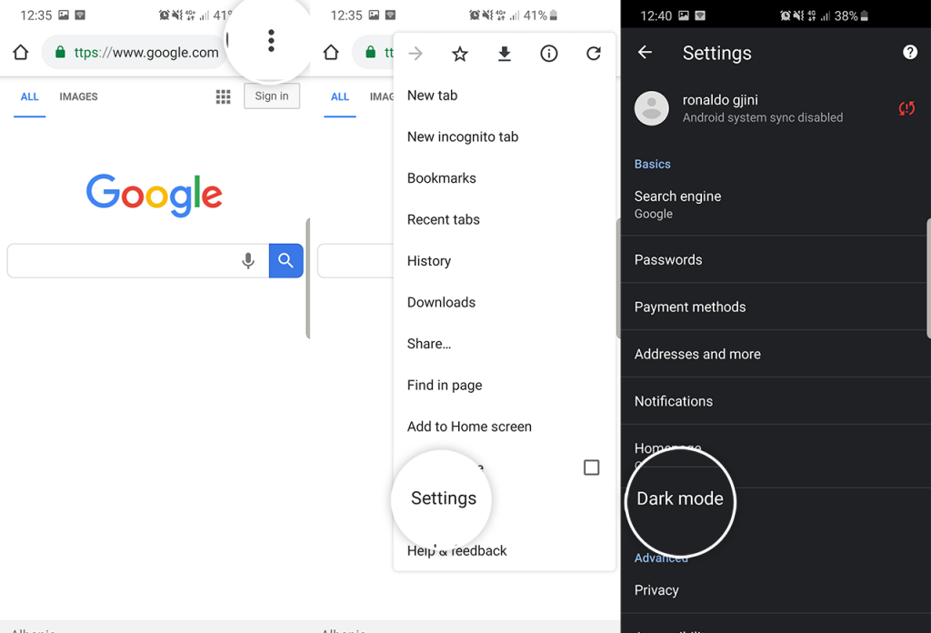 Google Chrome включить темную тему Android